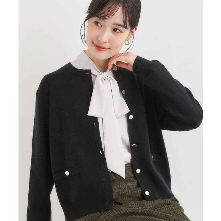 ブラック(019) | 【セットアップ可/洗濯機可】もちもちタッチが心地よい クルーネックカーディガン | SHOO・LA・RUE