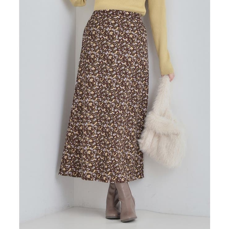 ブラウン(743) | 【S-LL】華やかで主役 花柄Aラインスカート | SHOO・LA・RUE