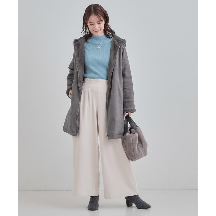 【S-LL】マットな色味が大人な雰囲気 スエード調フードコート | SHOO・LA・RUE | 詳細画像7 