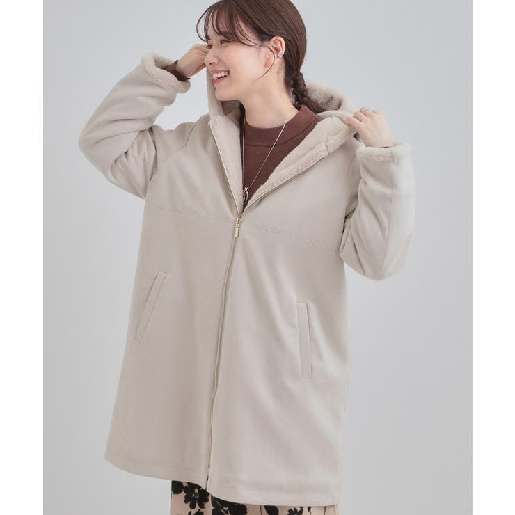 アイボリー(004) | 【S-LL】マットな色味が大人な雰囲気 スエード調フードコート | SHOO・LA・RUE