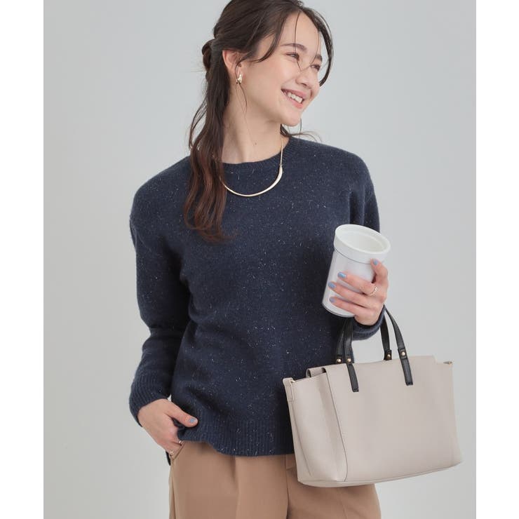 ネイビー(094) | 【洗える】キラキラ光るラメが上品 クルーネックニット | SHOO・LA・RUE