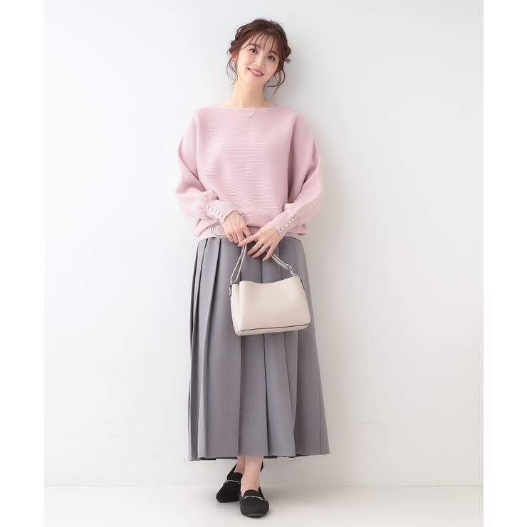 【洗える】大人の上品コーデに お袖ビジュー釦付きリブドルマンニット | SHOO・LA・RUE | 詳細画像3 