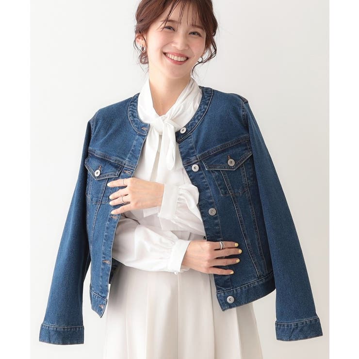 S-LL】大人のための ノーカラーデニムジャケット[品番