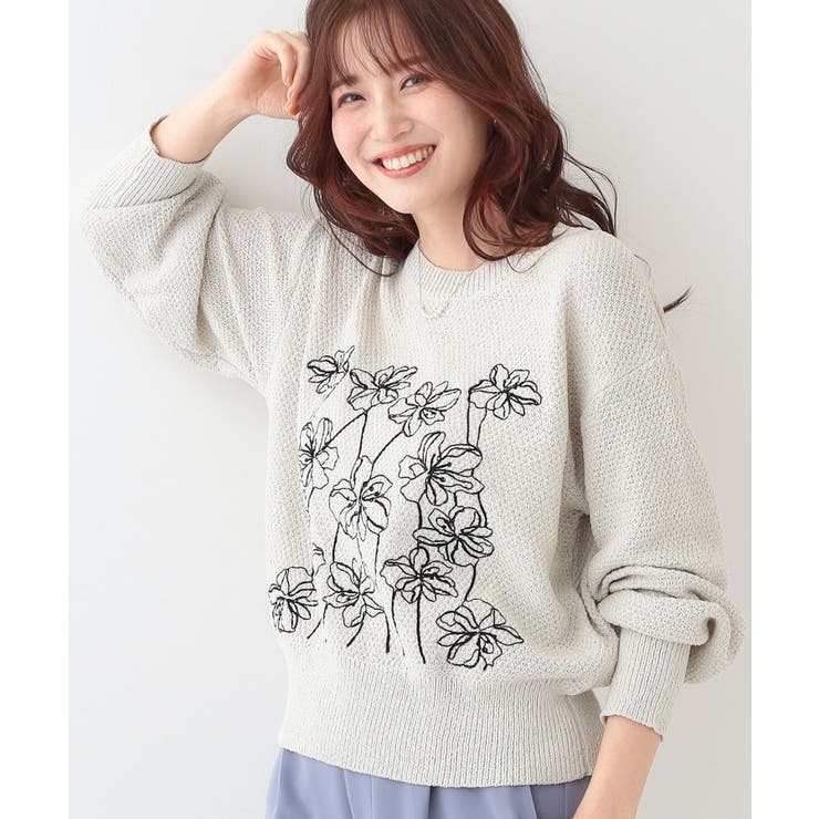 ライトグレー(011) | 【S-LL】花柄刺繍ブークレニット | SHOO・LA・RUE