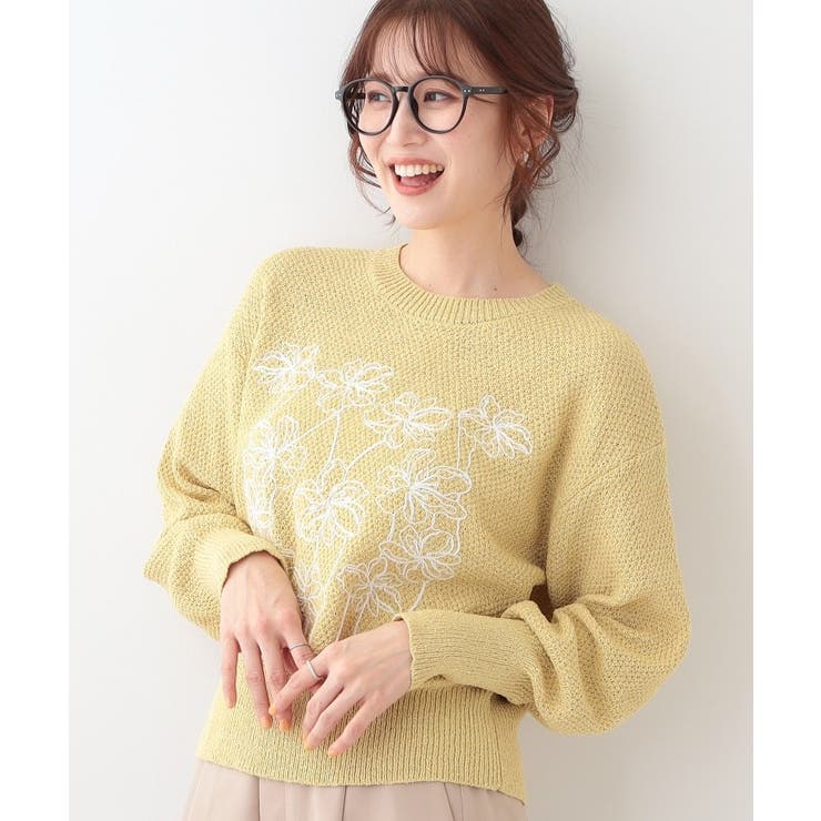 イエロー(031) | 【S-LL】花柄刺繍ブークレニット | SHOO・LA・RUE