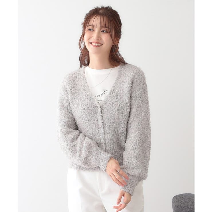 【S-LL】ふわふわ軽やかラメニットカーディガン | SHOO・LA・RUE | 詳細画像1 