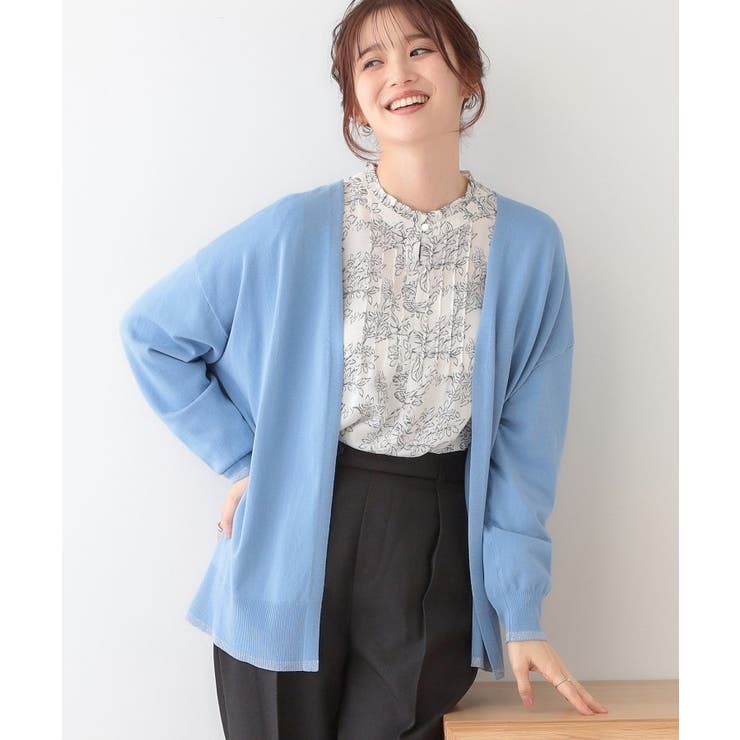 ブルー(092) | 【S-LL】リブのラメが華やかな トッパー ニットカーディガン | SHOO・LA・RUE