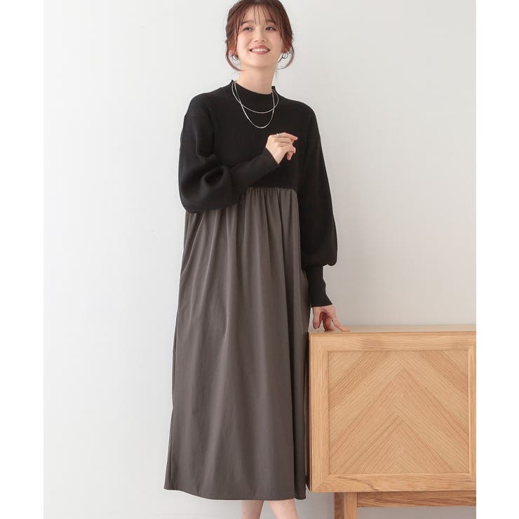 ブラック(019) | 【S-LL】リブニットドッキングワンピース | SHOO・LA・RUE