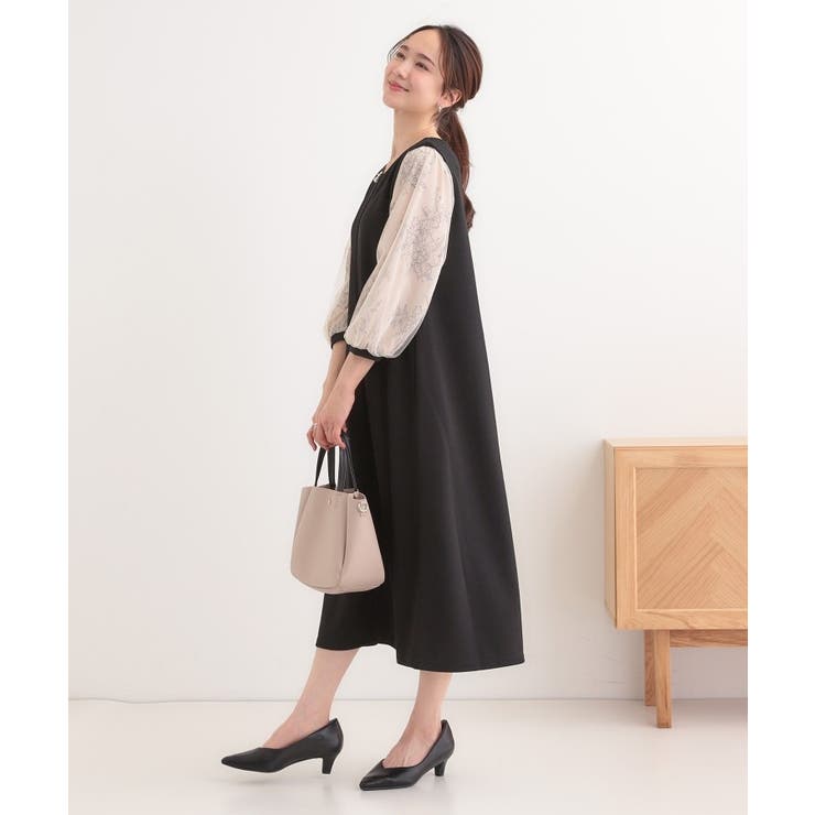 1枚で上品に決まる お袖レース切り替え7分袖ワンピース | SHOO・LA・RUE | 詳細画像6 