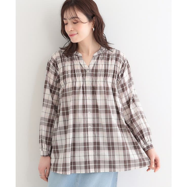 ベージュ(352) | 【S-LL】チェック柄シャーリングシャツ | SHOO・LA・RUE