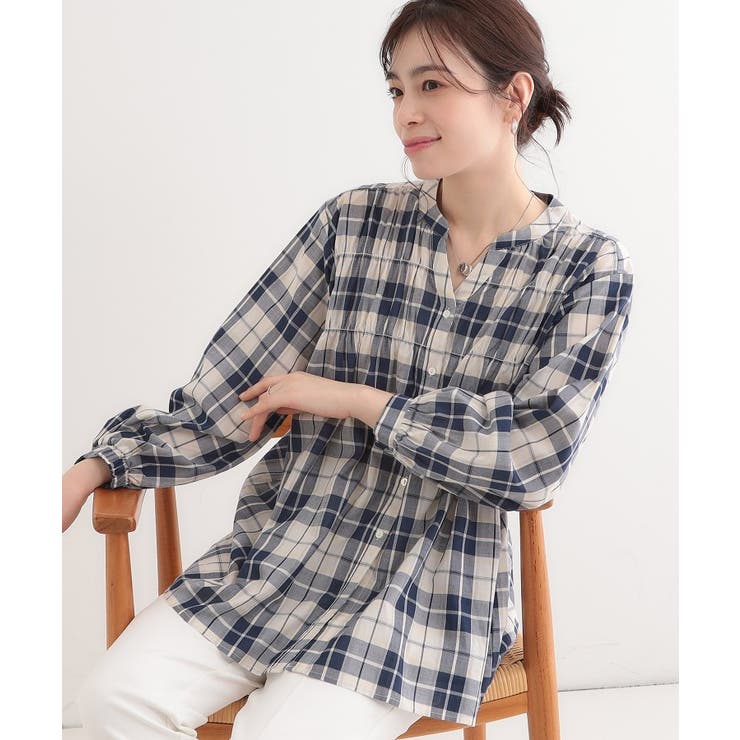 ネイビー(394) | 【S-LL】チェック柄シャーリングシャツ | SHOO・LA・RUE