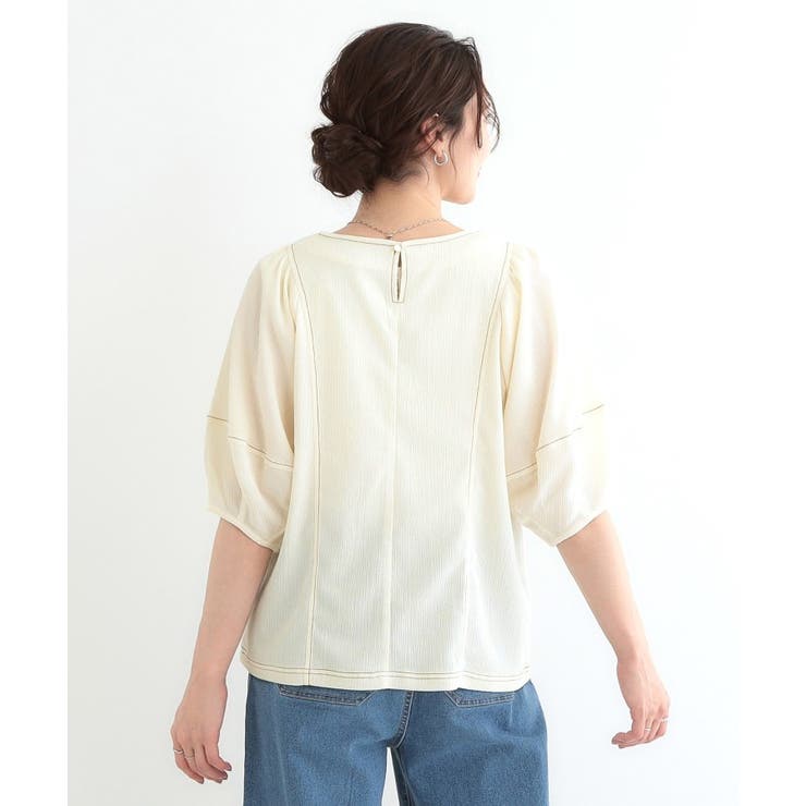 【洗える/S-LL/UV】 配色ステッチがアクセント 大人のデザイントップス | SHOO・LA・RUE | 詳細画像10 