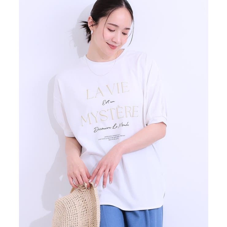 オフホワイト(003) | 【S-LL/ひんやり/UV】こなれ感あるぷっくりラメ デザインロゴTシャツ | SHOO・LA・RUE
