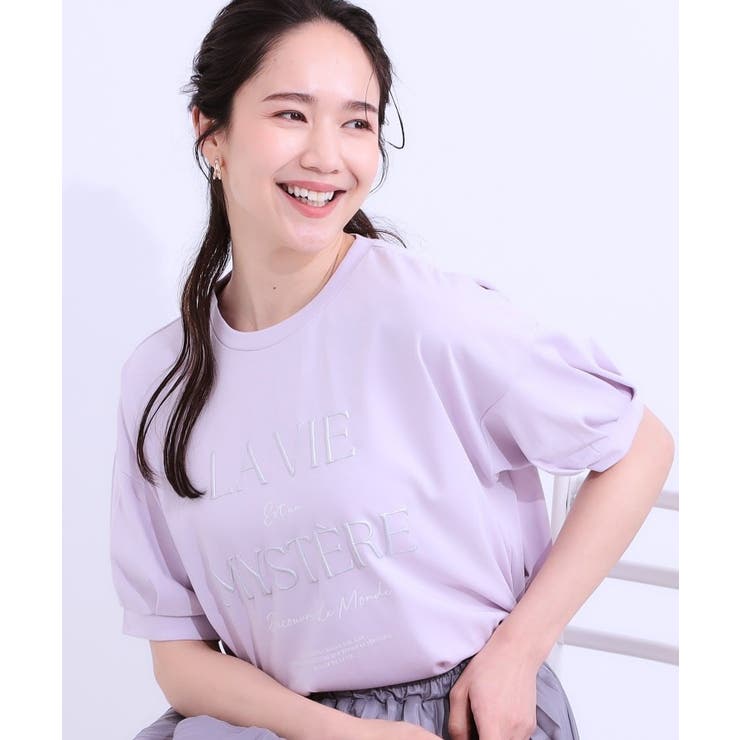 パープル(081) | 【S-LL/ひんやり/UV】こなれ感あるぷっくりラメ デザインロゴTシャツ | SHOO・LA・RUE
