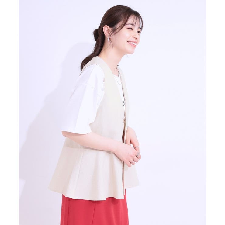 【S-LL】いつものコーデにプラスワン 麻混ペプラムベスト | SHOO・LA・RUE | 詳細画像2 