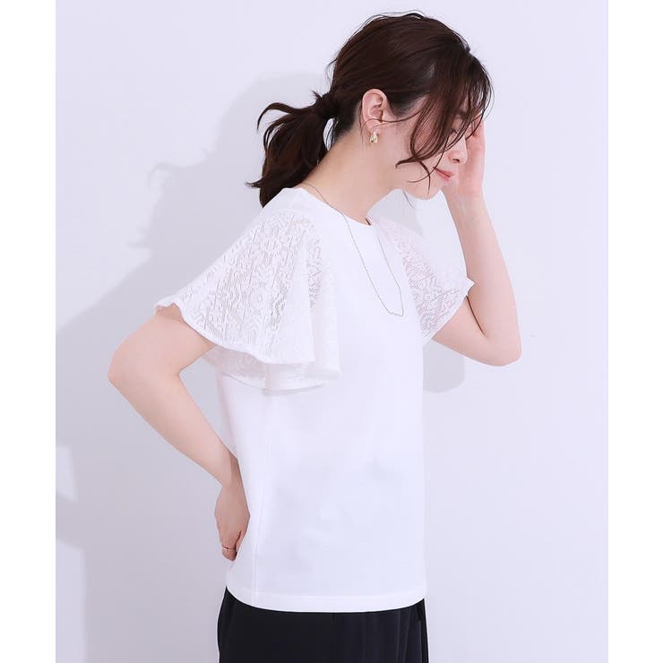 【S-LL】大人の上品コーデに お袖レース切り替えトップス | SHOO・LA・RUE | 詳細画像3 