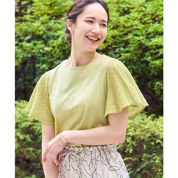 【S-LL】大人の上品コーデに お袖レース切り替えトップス | SHOO・LA・RUE | 詳細画像1 