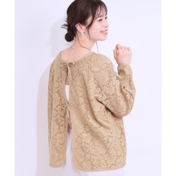 ベージュ(052) | 【前後2WAY/S-LL】メッシュ×レースがこなれ見え リボントップス | SHOO・LA・RUE