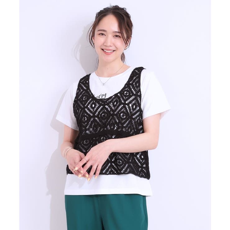 【S-LL/2点セット】大人カジュアルに レースビスチェ+プリントTシャツ | SHOO・LA・RUE | 詳細画像1 