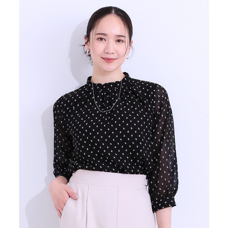 【S-LL】首元ギャザーが大人上品な シフォンブラウス | SHOO・LA・RUE | 詳細画像1 