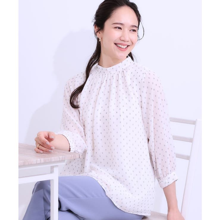 オフホワイト(103) | 【S-LL】首元ギャザーが大人上品な シフォンブラウス | SHOO・LA・RUE