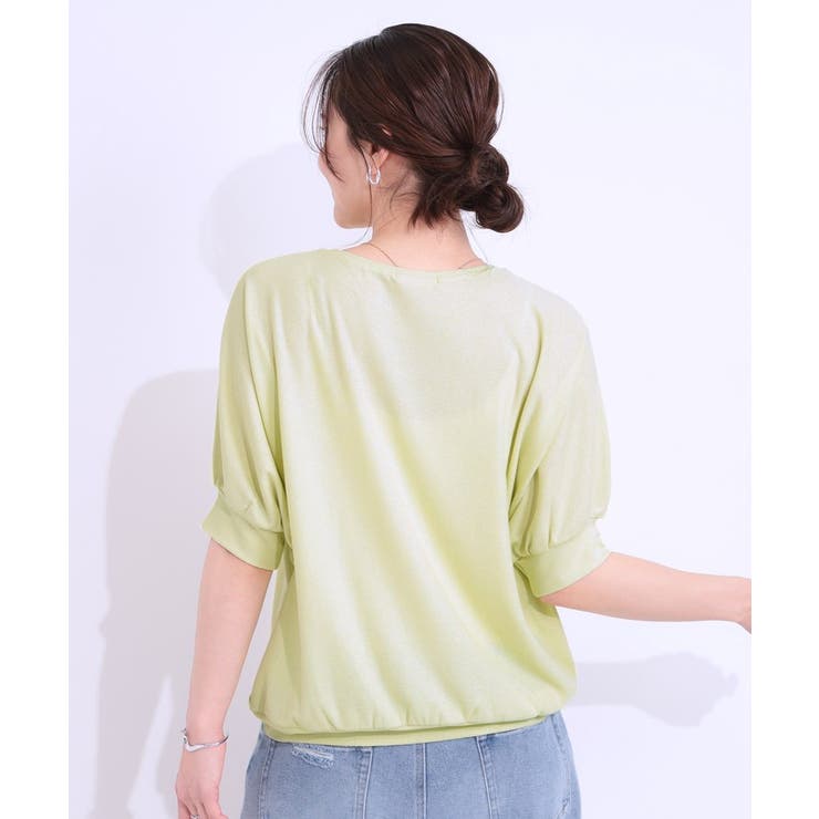 【ひんやり/UV】ほんのりラメで大人上品 お袖リブ ドルマントップス | SHOO・LA・RUE | 詳細画像2 
