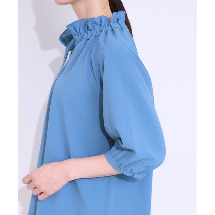 【洗える/ひんやり/S-LL】フェミニンもクールも フリルリボン5分袖ブラウス | SHOO・LA・RUE | 詳細画像17 