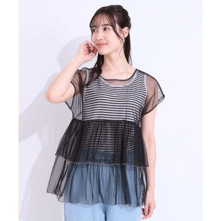 【S-LL/2点セット】程よい甘さをプラス Tシャツ＋チュールトップス | SHOO・LA・RUE | 詳細画像4 