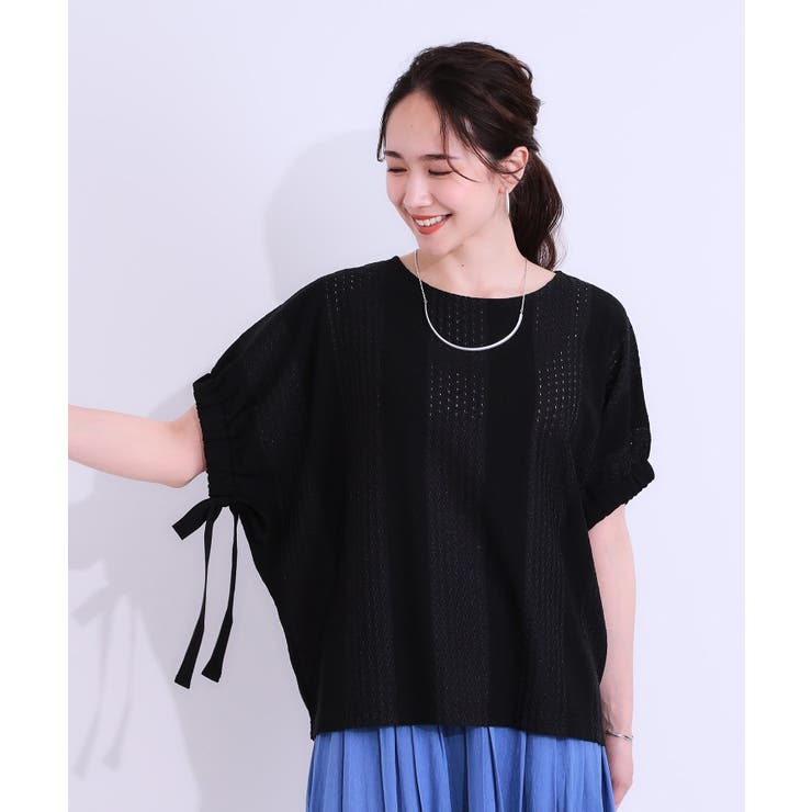 【S-LL/二の腕カバー】お袖ギャザーリボン アイレット刺繍トップス | SHOO・LA・RUE | 詳細画像5 