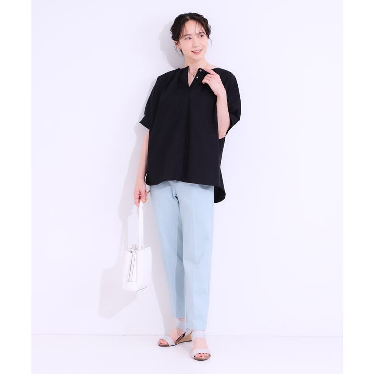 【洗える/S-LL】大人の上品シルエット タックデザイン 5分袖ブラウス | SHOO・LA・RUE | 詳細画像7 