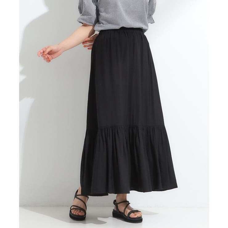 ブラック(019) | 麻調ティアードスカート | SHOO・LA・RUE
