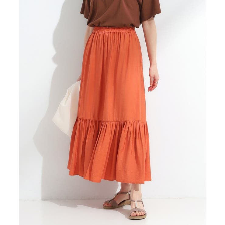 オレンジ(067) | 麻調ティアードスカート | SHOO・LA・RUE