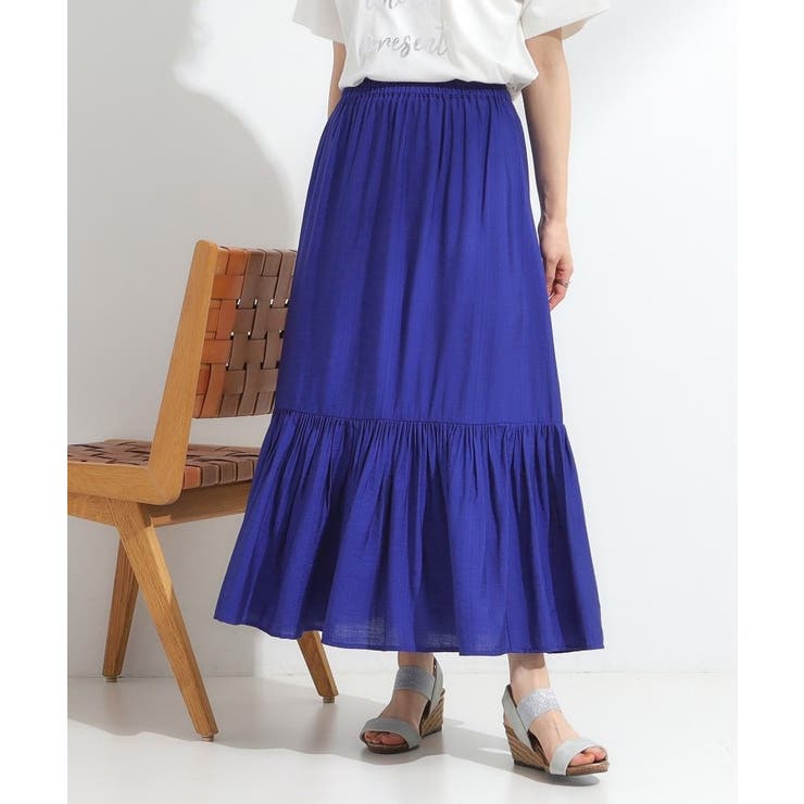 ブルー(093) | 麻調ティアードスカート | SHOO・LA・RUE