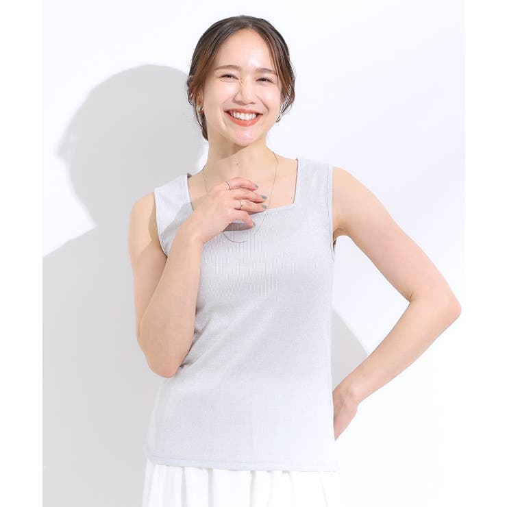 【S-LL】デコルテラインをきれいに魅せる ラメテレコタンクトップ | SHOO・LA・RUE | 詳細画像1 