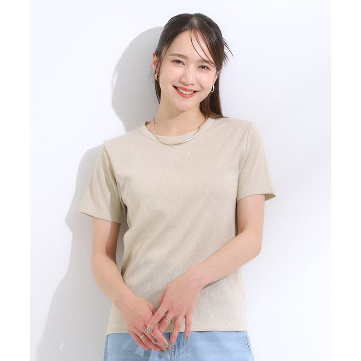 【S-LL】大人のラメ感 テレコ半袖トップス | SHOO・LA・RUE | 詳細画像5 