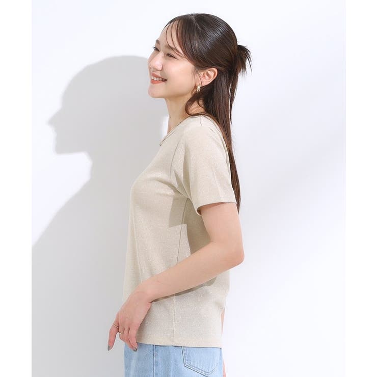 【S-LL】大人のラメ感 テレコ半袖トップス | SHOO・LA・RUE | 詳細画像6 
