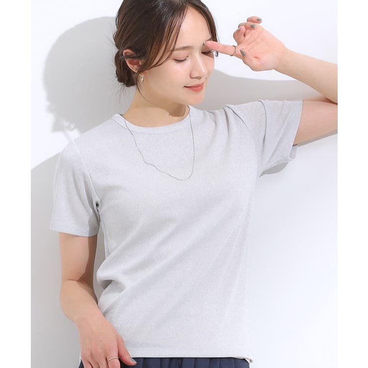 シルバー(006) | 【S-LL】大人のラメ感 テレコ半袖トップス | SHOO・LA・RUE