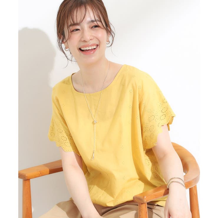 イエロー(032) | スカラップ刺繍レースが目を惹く ドルマントップス | SHOO・LA・RUE