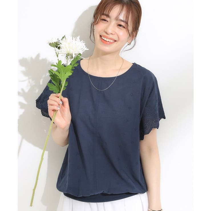 ネイビー(094) | スカラップ刺繍レースが目を惹く ドルマントップス | SHOO・LA・RUE