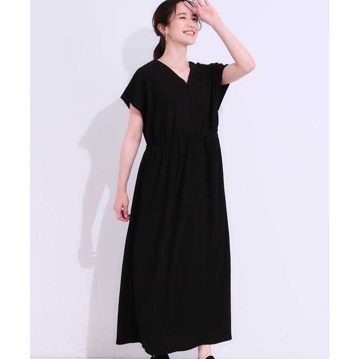 ブラック(019) | 【前後2WAY】さらりと大人上品に 楊柳フレンチワンピース | SHOO・LA・RUE