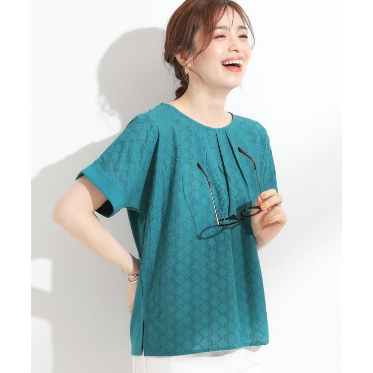 ブルー(093) | 【S-LL】大人の上品な甘さ 刺繍レース切り替えトップス | SHOO・LA・RUE