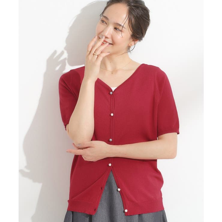 レッド(063) | 【洗える/S-LL/前後2WAY】きれい見え 刺繍ニットカーディガン | SHOO・LA・RUE