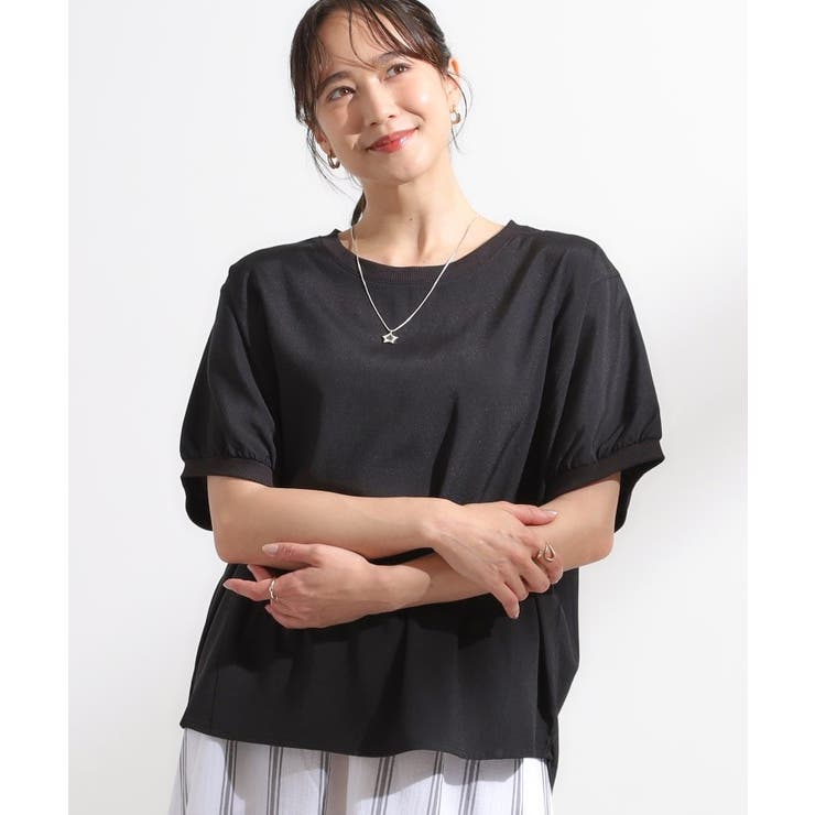 ブラック(019) | 【ひんやり/洗濯後しわになりにくい】リブ切り替えドルマンブラウス | SHOO・LA・RUE