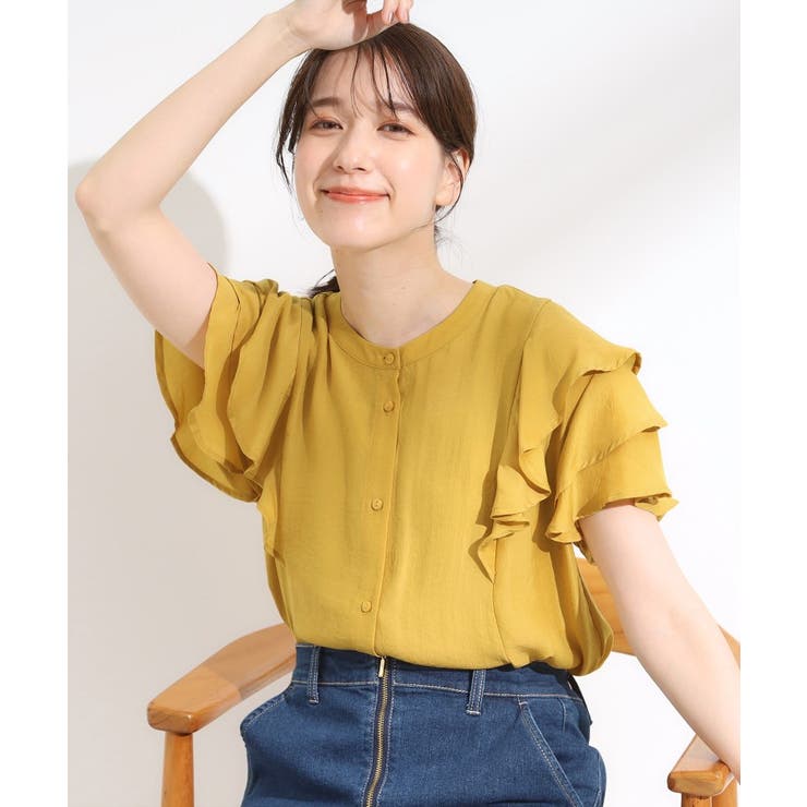 イエロー(032) | 【無地/ドット柄】お袖フリルが華やぐ きれいめブラウス | SHOO・LA・RUE