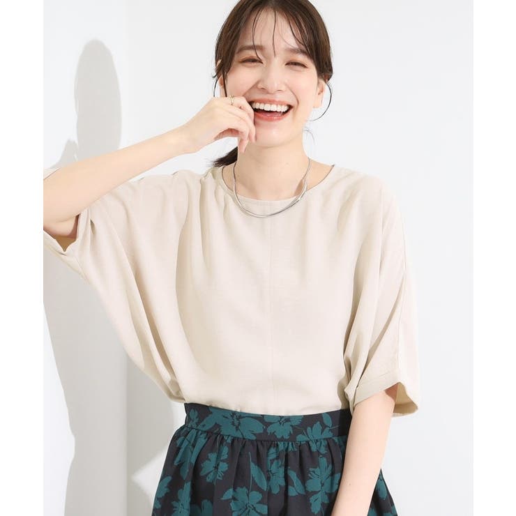 グレージュ(050) | 【洗濯後しわになりにくい】さらっとタッチの 5分袖ドルマンブラウス | SHOO・LA・RUE
