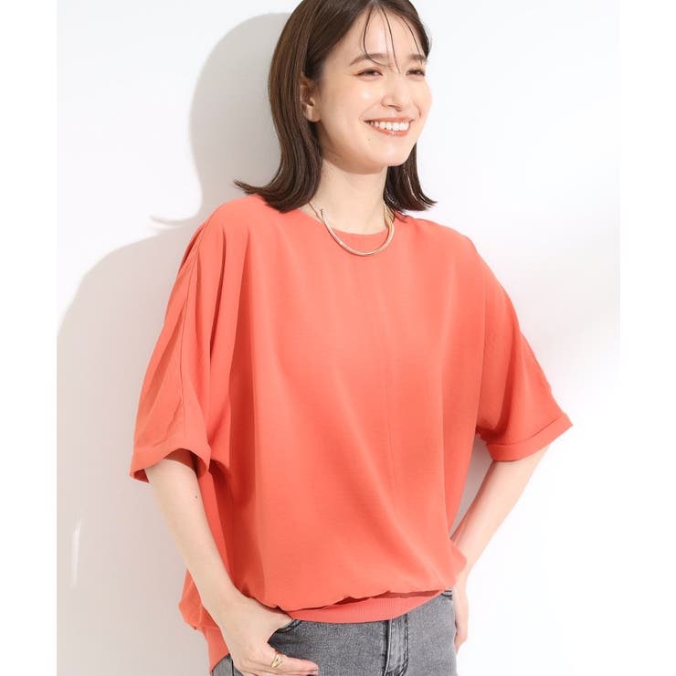 オレンジ(067) | 【洗濯後しわになりにくい】さらっとタッチの 5分袖ドルマンブラウス | SHOO・LA・RUE