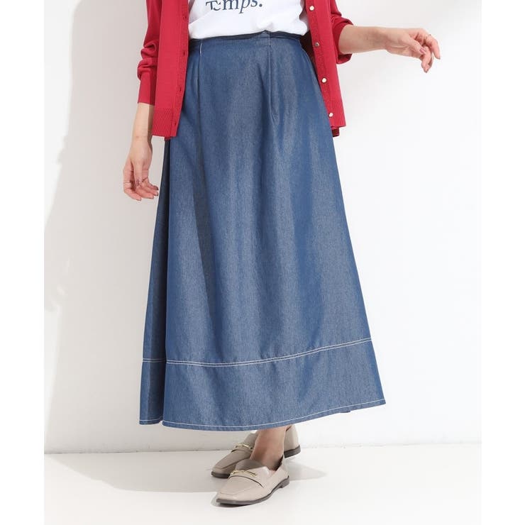 【S-LL】配色ステッチがアクセント デニムフレアスカート | SHOO・LA・RUE | 詳細画像5 