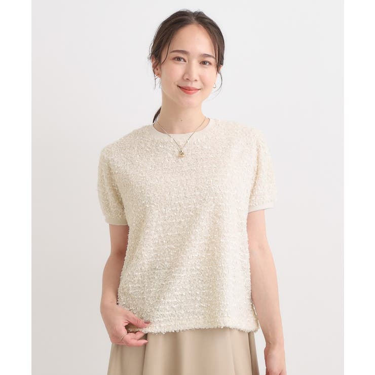 【S-LL】大人も着やすい愛らしさ リボンヤーン半袖トップス | SHOO・LA・RUE | 詳細画像1 