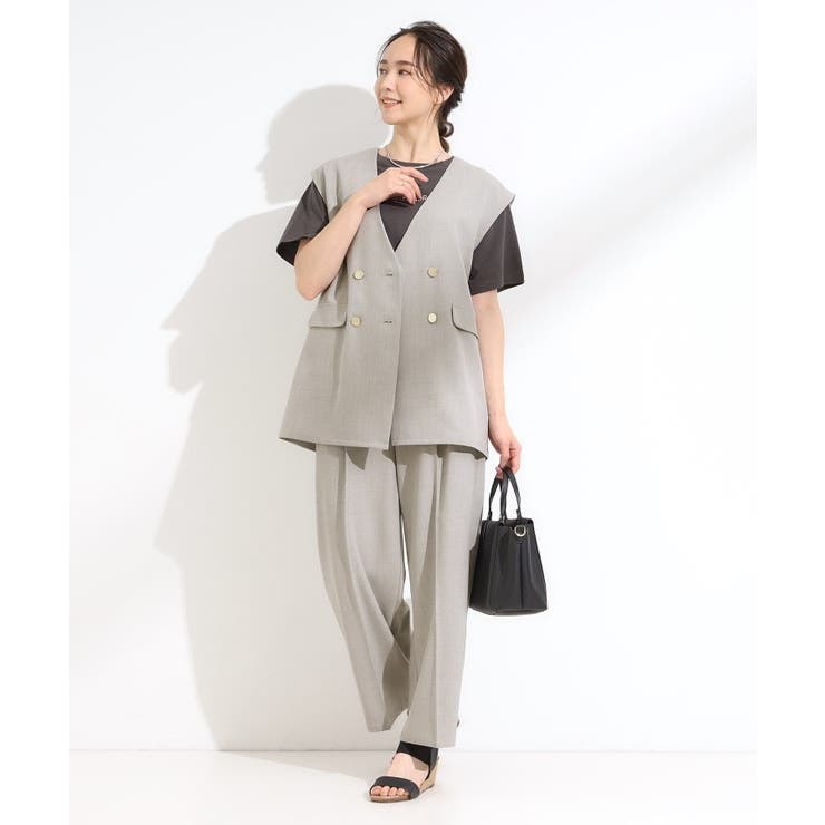 【S-LL/セットアップ可/洗濯後しわになりにくい】ダブルベスト | SHOO・LA・RUE | 詳細画像3 