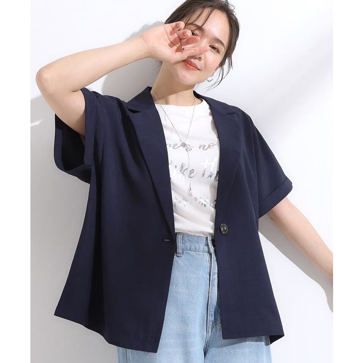 ネイビー(094) | 【S-LL】さらりと着たい大人のための 麻調半袖ジャケット | SHOO・LA・RUE
